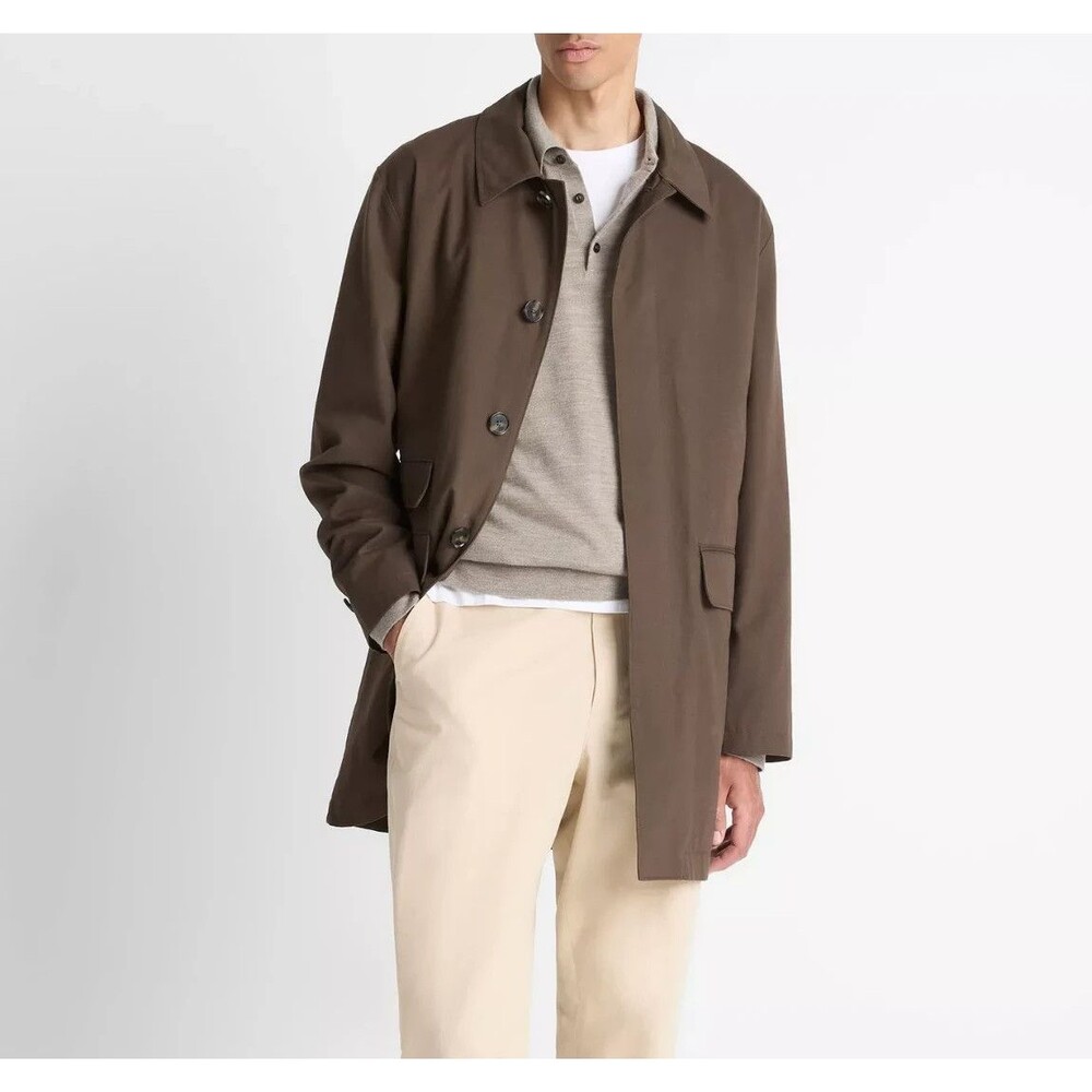 VINCE Jacket Mens XL Brown Button Up Lightweight Italian Cotton Car Coat $698